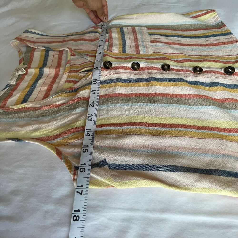 Rewind Stripe Sleeveless Top S Small Pastel Multi Color Button Front V Neck Boho - Picture 6 of 7